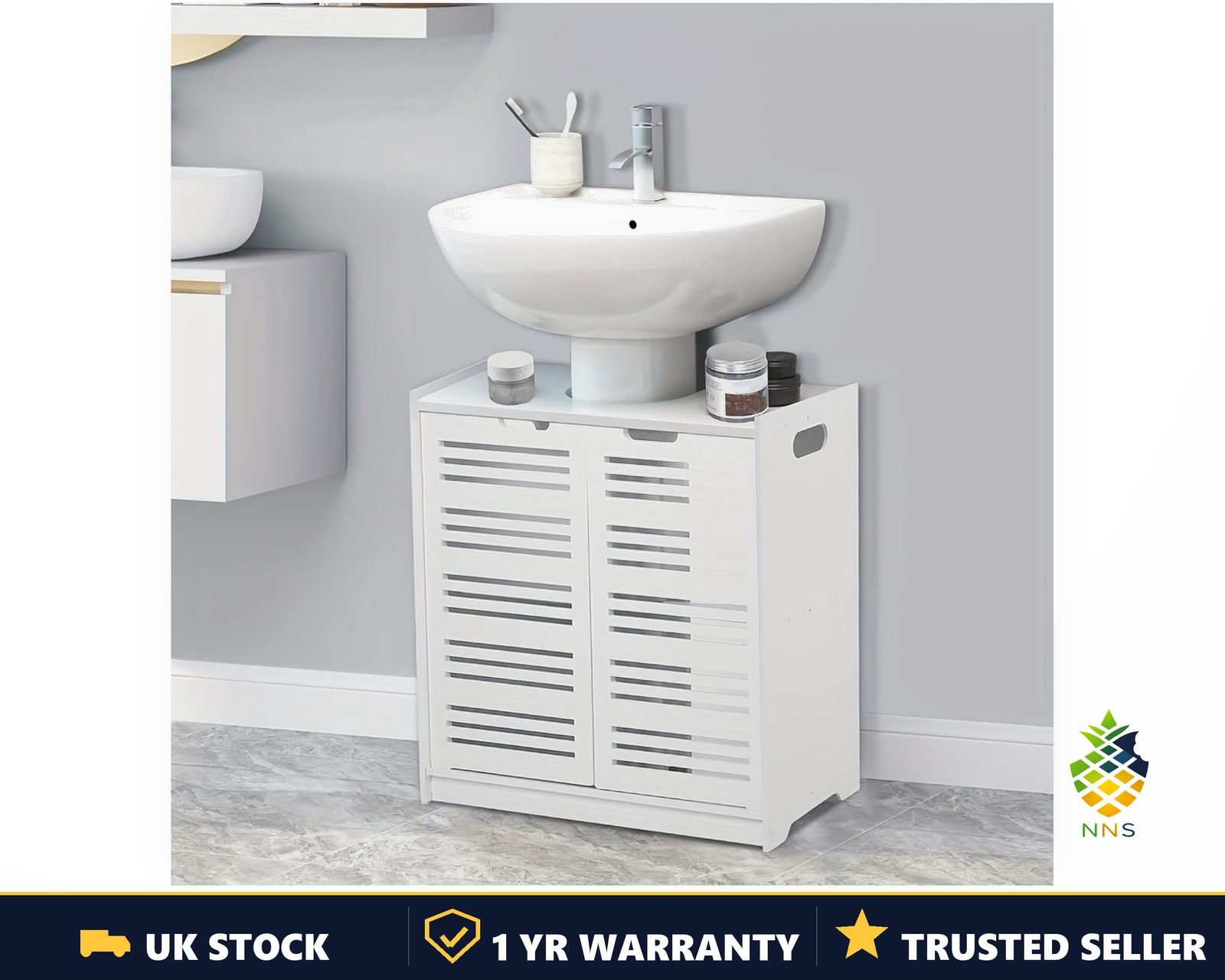 Under-Sink Bathroom Cabinet White Basin Storage Unit Freestanding 60x30x60cm UK
