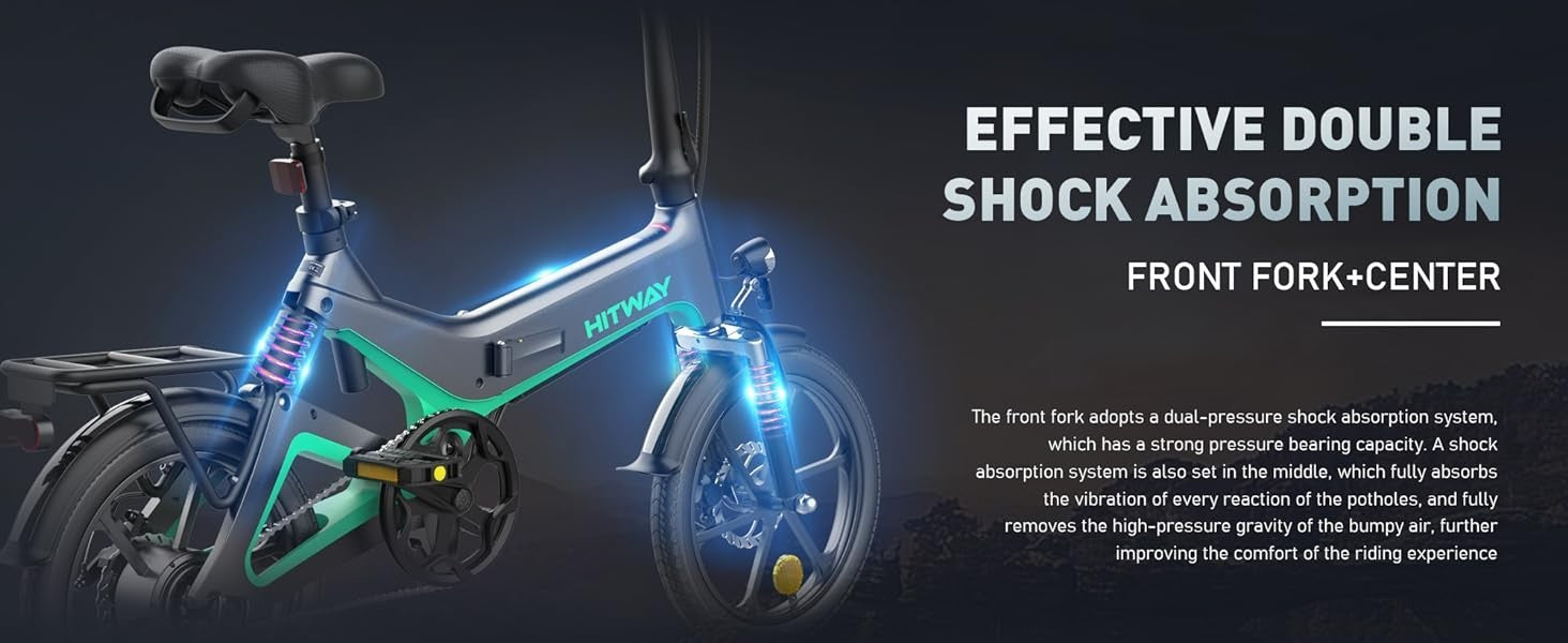 HITWAY BK2 Folding Electric Bike 250W 16" 36V E-Bike 70km Range 7 Speed UK Legal