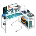 COMHOMA L Shaped Gaming Desk with Power Outlets USB Corner Computer PC Desk UK - White 130CM