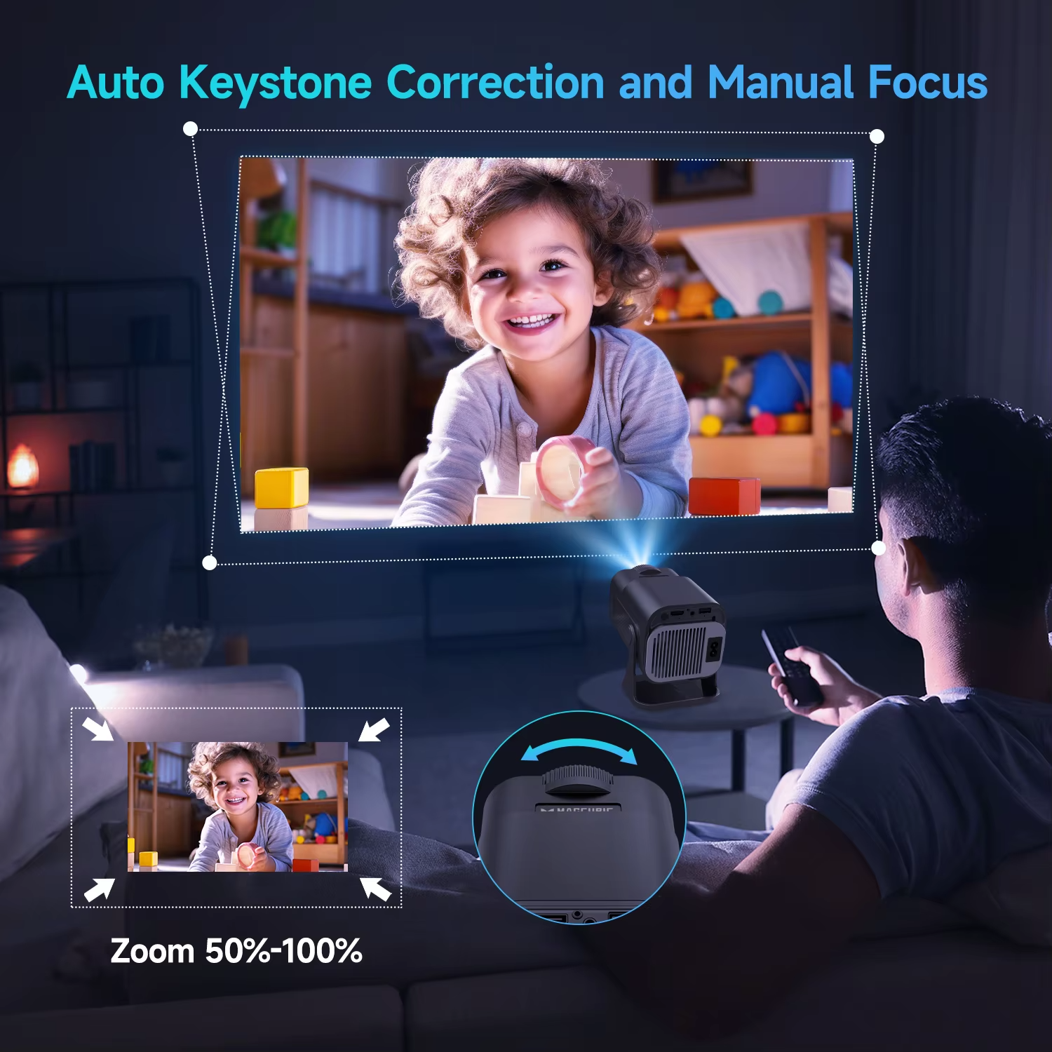 Magcubic 720P HD Projector Bluetooth Android Auto Keystone Home Cinema UK