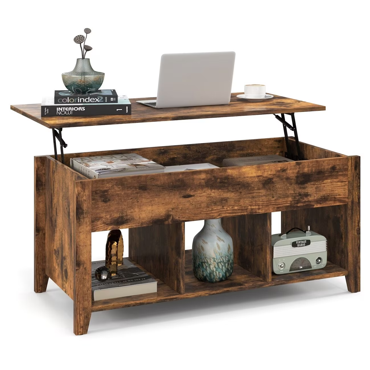 Lift Top Coffee Table with Storage Rustic Brown Modern UK