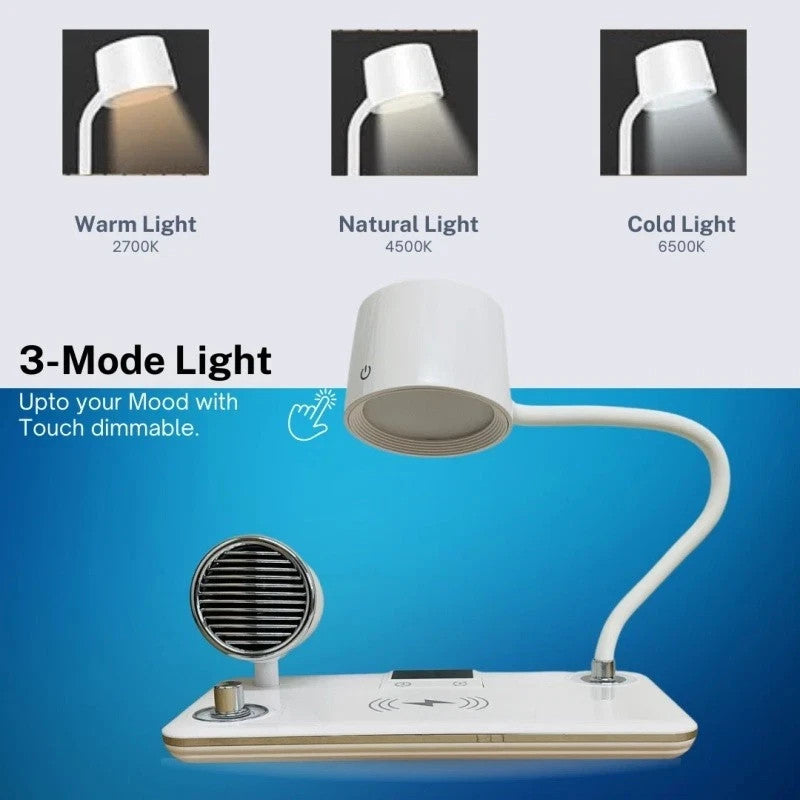 NNS LED Desk Lamp Wireless Charger Bluetooth Speaker Touch Dimmable Alarm Clock