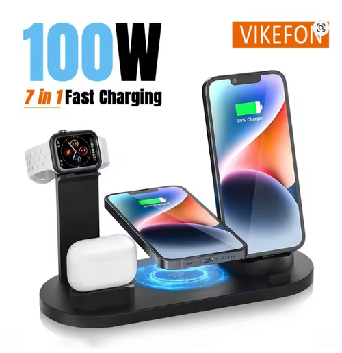 7-in-1 Wireless Charging Station 100W iPhone Watch UK - Black