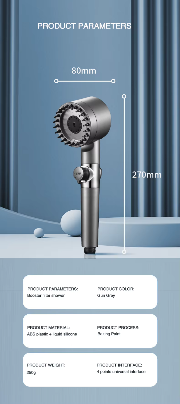 High-Pressure Shower Head 3-Mode Adjustable Spray with Filter & Massage Multiuse