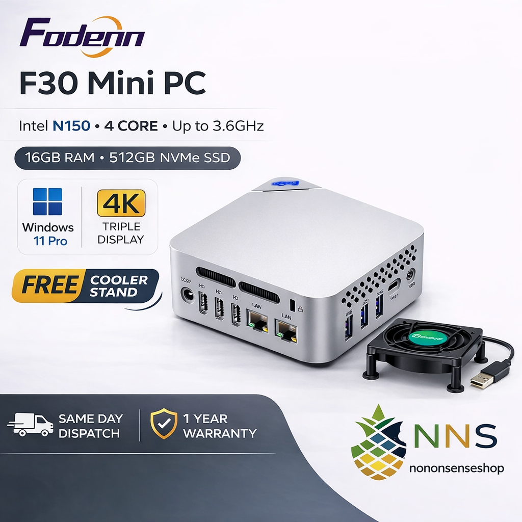 Fodenn F30 Mini PC Intel 4 Core 3.6GHz N150 16GB 512GB NVMe SSD Windows 11 Pro