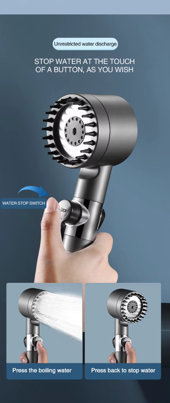 High-Pressure Shower Head 3-Mode Adjustable Spray with Filter & Massage Multiuse