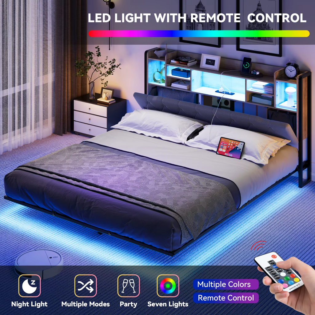 Balconera Super King Bed Frame LED USB Charging Storage Modern UK