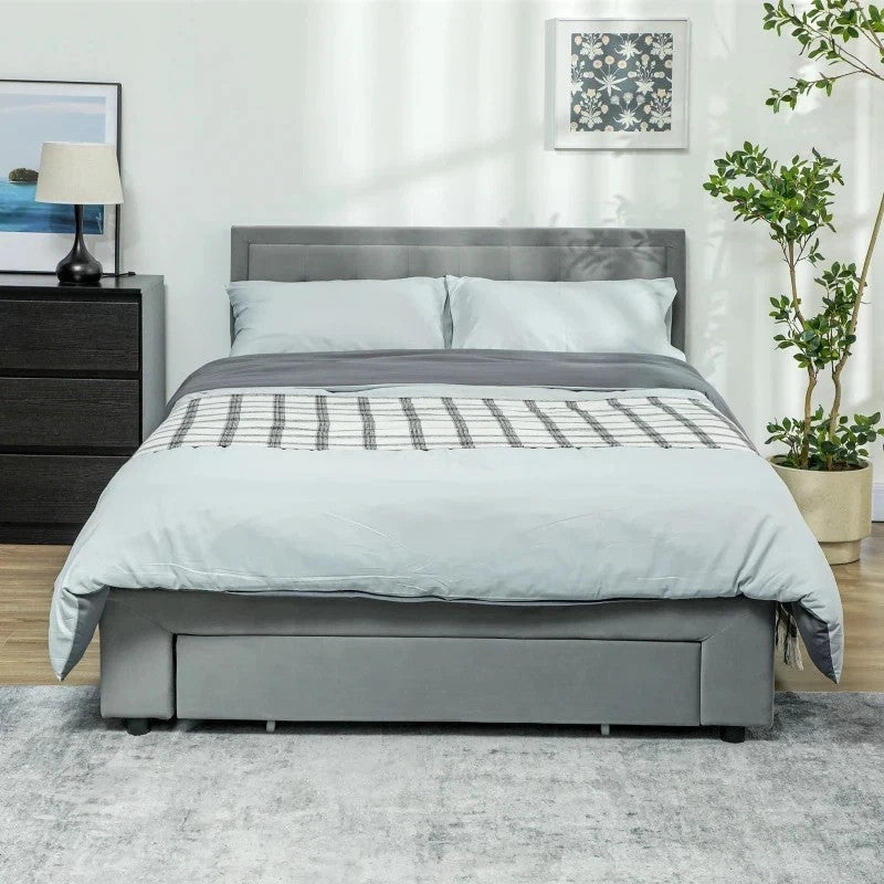 HOMCOM King Size Bed Frame Headboard Storage Grey Modern UK