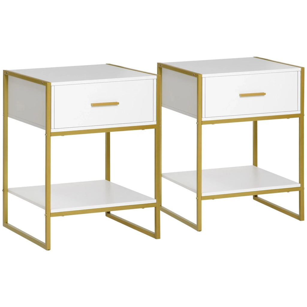 HOMCOM Bedside Tables Set of 2 Nightstand Gold Modern UK