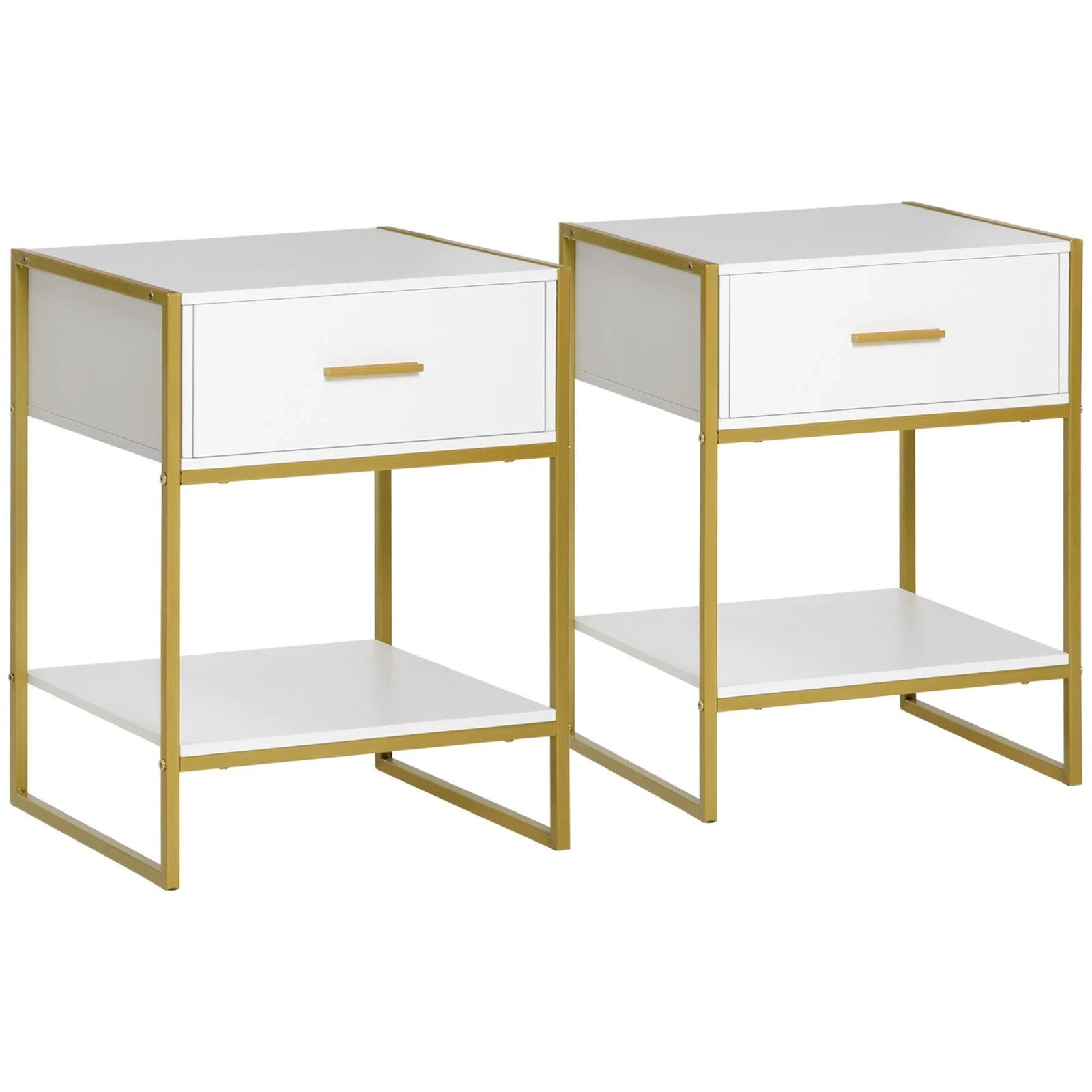 HOMCOM Bedside Tables Set of 2 Nightstand Gold Modern UK