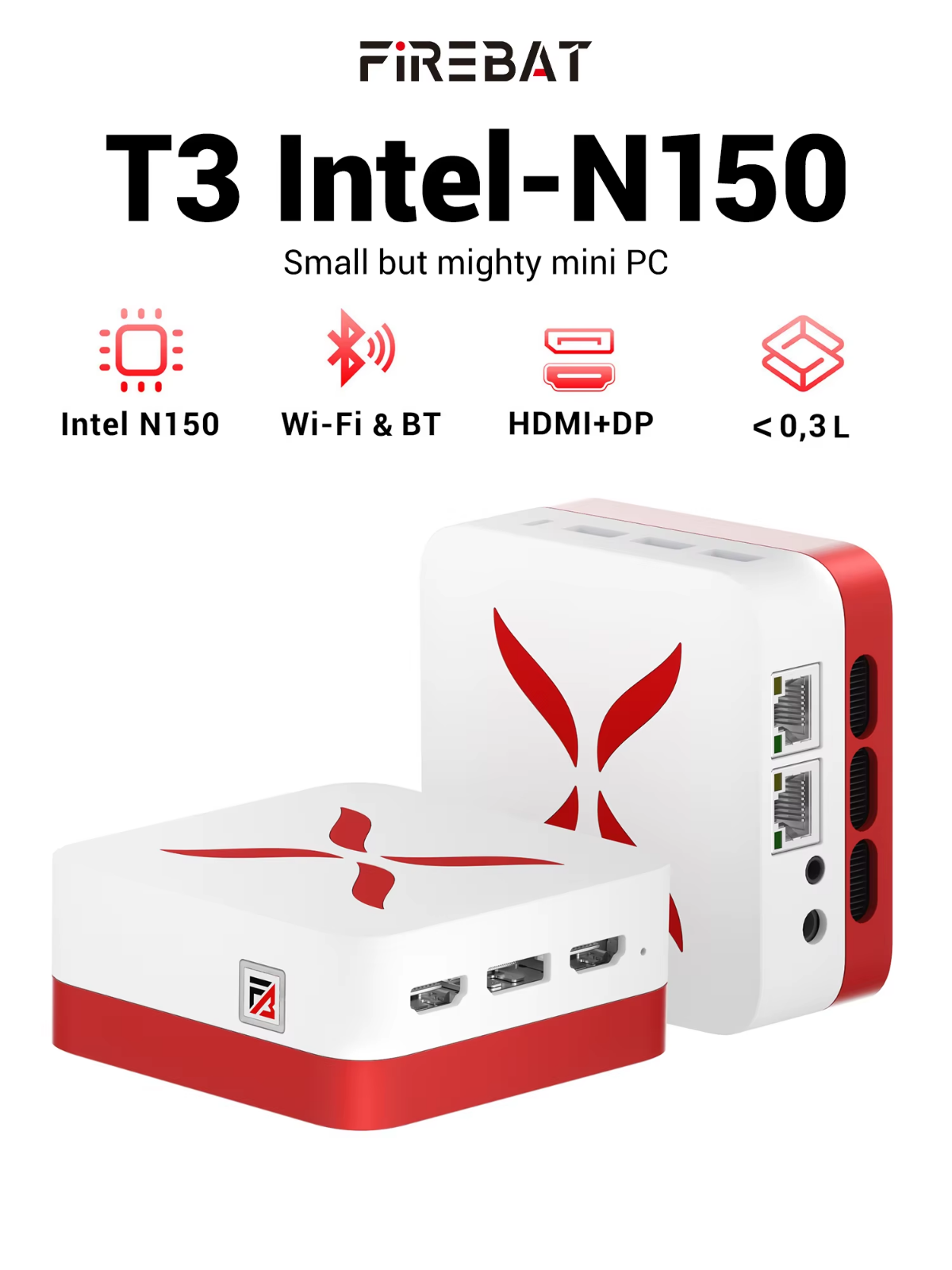 Firebat T3 Fast Mini PC Intel 12th Gen N150 Quad Core 3.6Ghz 12GB LPDDR5 512GB