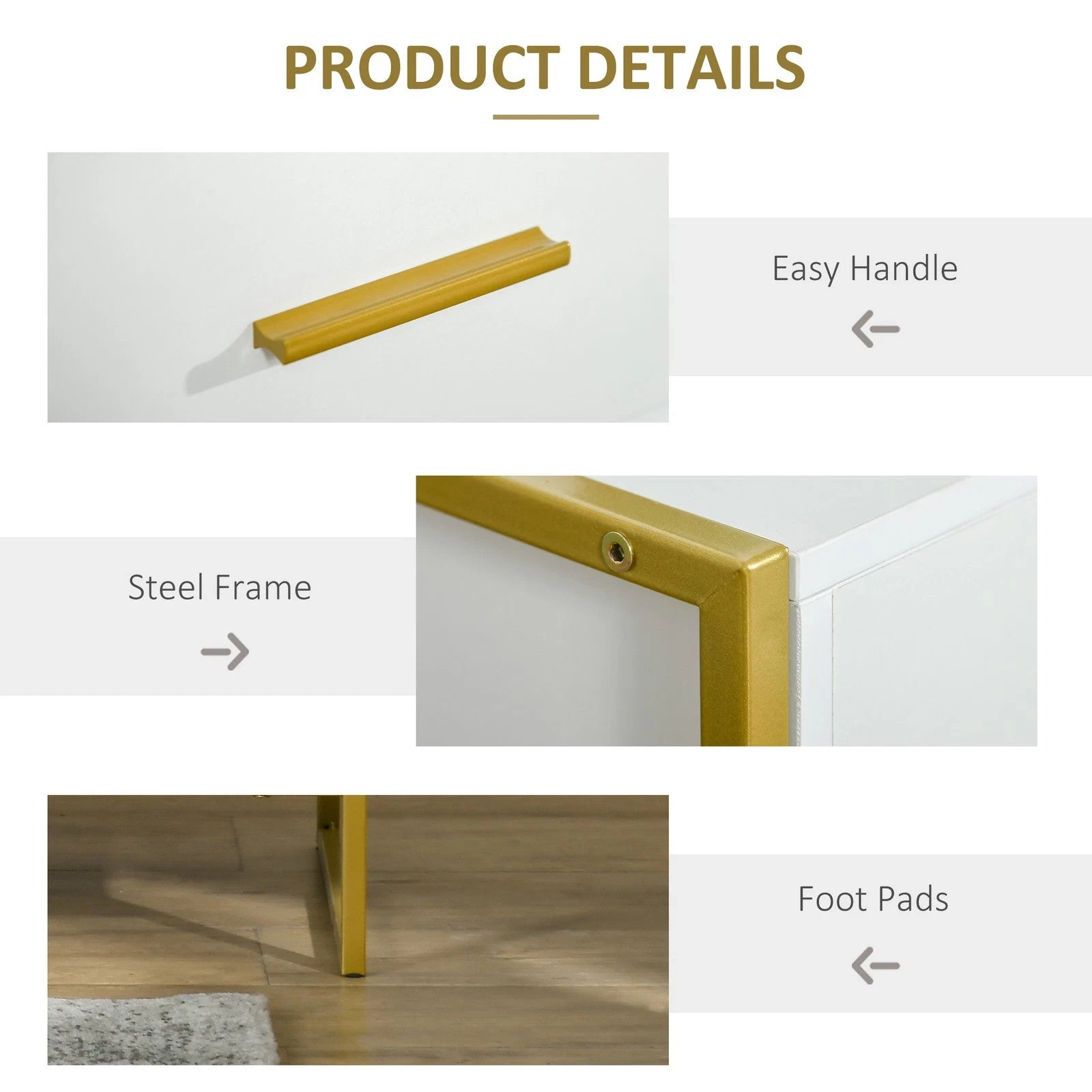 HOMCOM Bedside Tables Set of 2 Nightstand Gold Modern UK