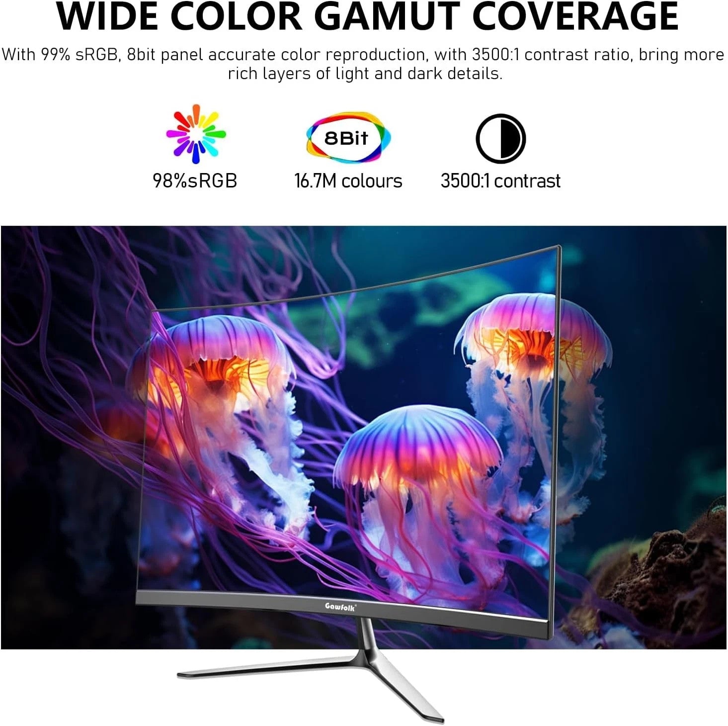 Gawfolk 24.5" Curved FHD Gaming Monitor 120Hz 1ms UK