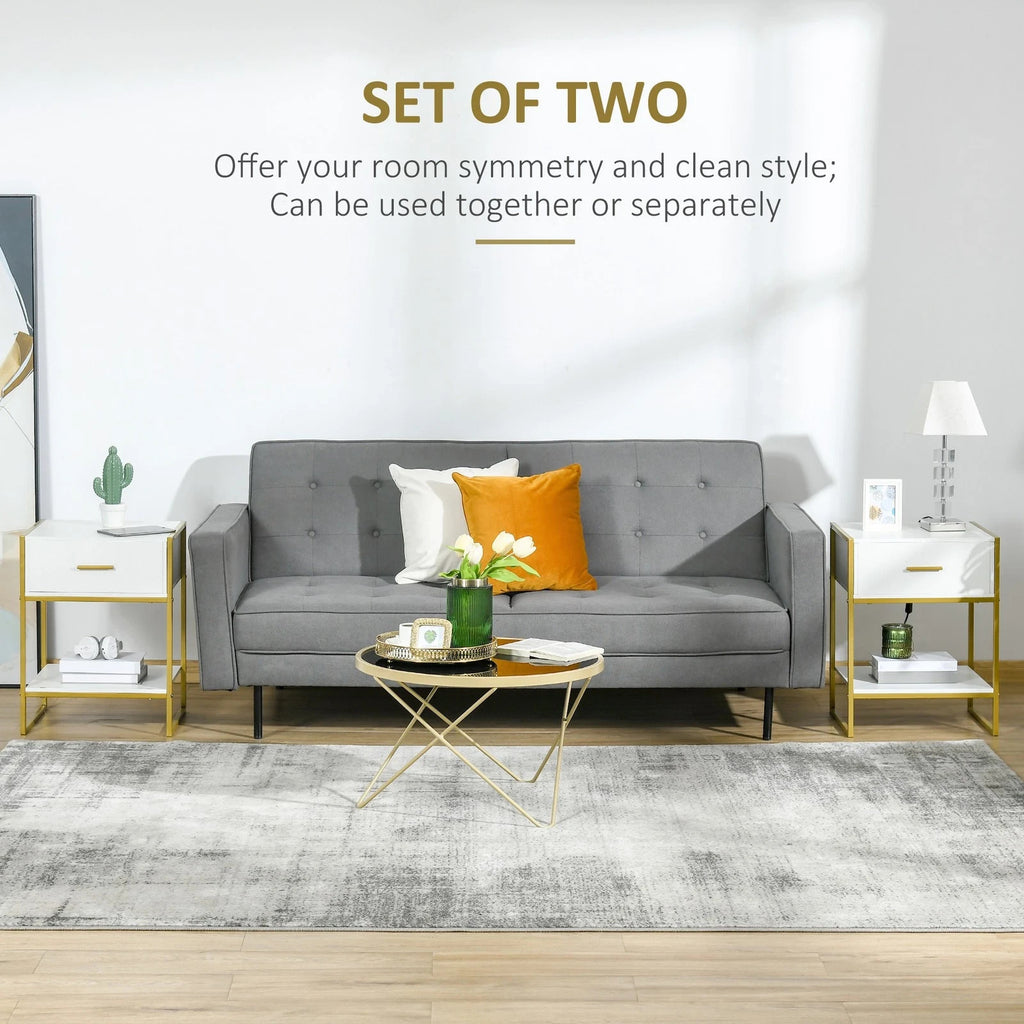 HOMCOM Bedside Tables Set of 2 Nightstand Gold Modern UK