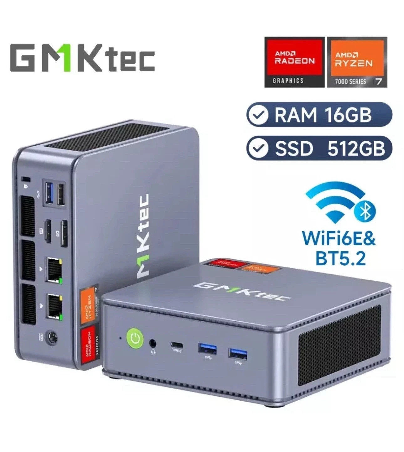 GMKtec K6 Fast Mini PC AMD R7-7840HS 16GB RAM 1TB SSD Win11 Pro WiFi 6E BT5.2