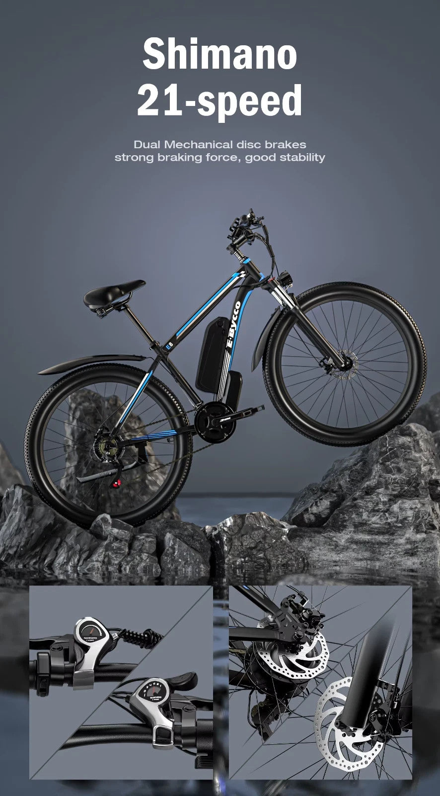 E-BYCCO E8 Electric Bike 29" 48V 17.5Ah 250W E-MTB Adult Commuter All Terrain UK