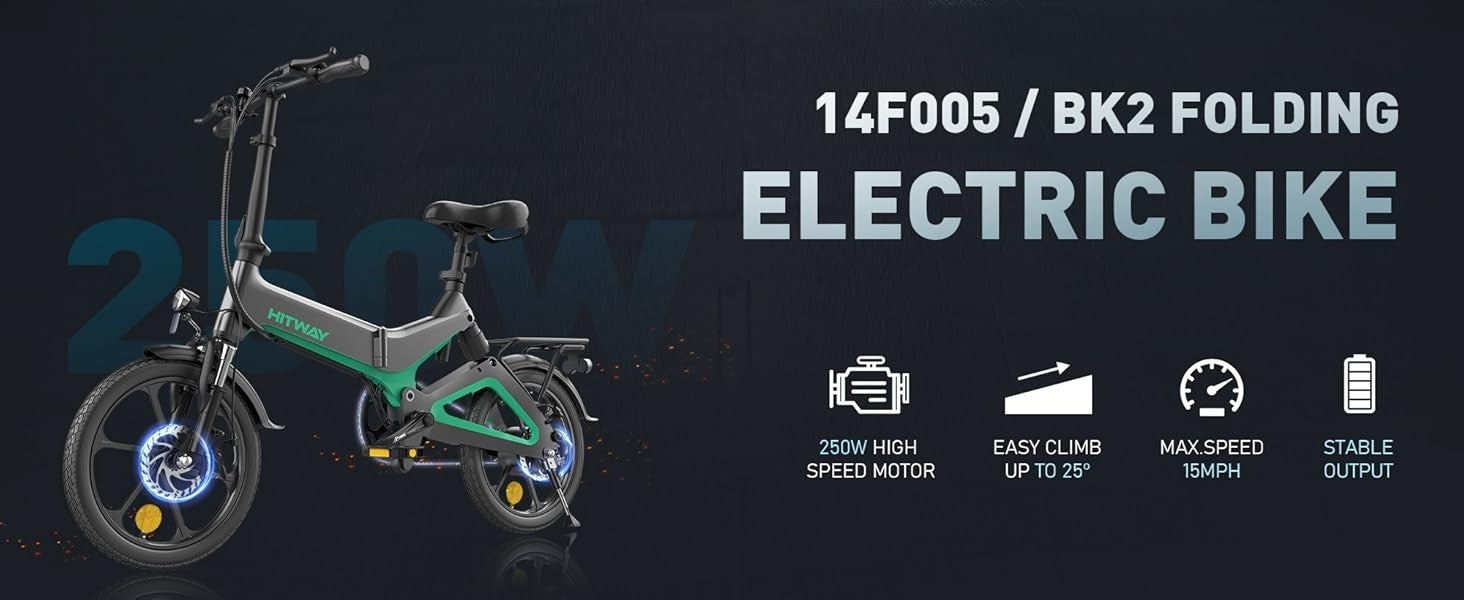 HITWAY BK2 Folding Electric Bike 250W 16" 36V E-Bike 70km Range 7 Speed UK Legal