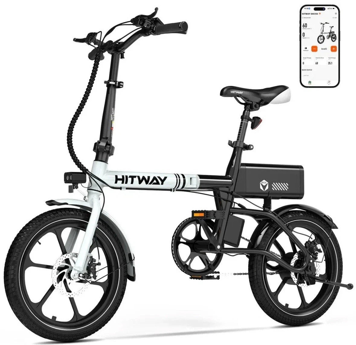 HITWAY BK35 Folding Electric Bike 250W 36V 16" E-Bike 60km Long Range Commuter