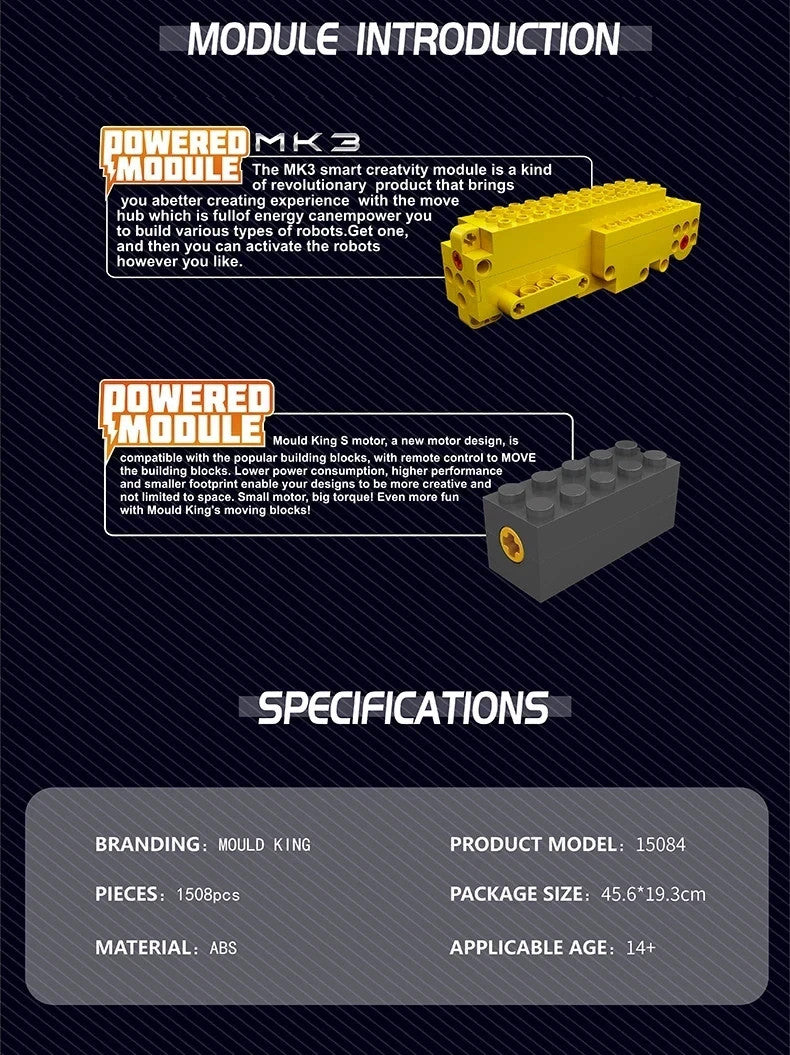 Mould King 15084 RC Bulldozer Building Blocks 1508pc Brick Set UK