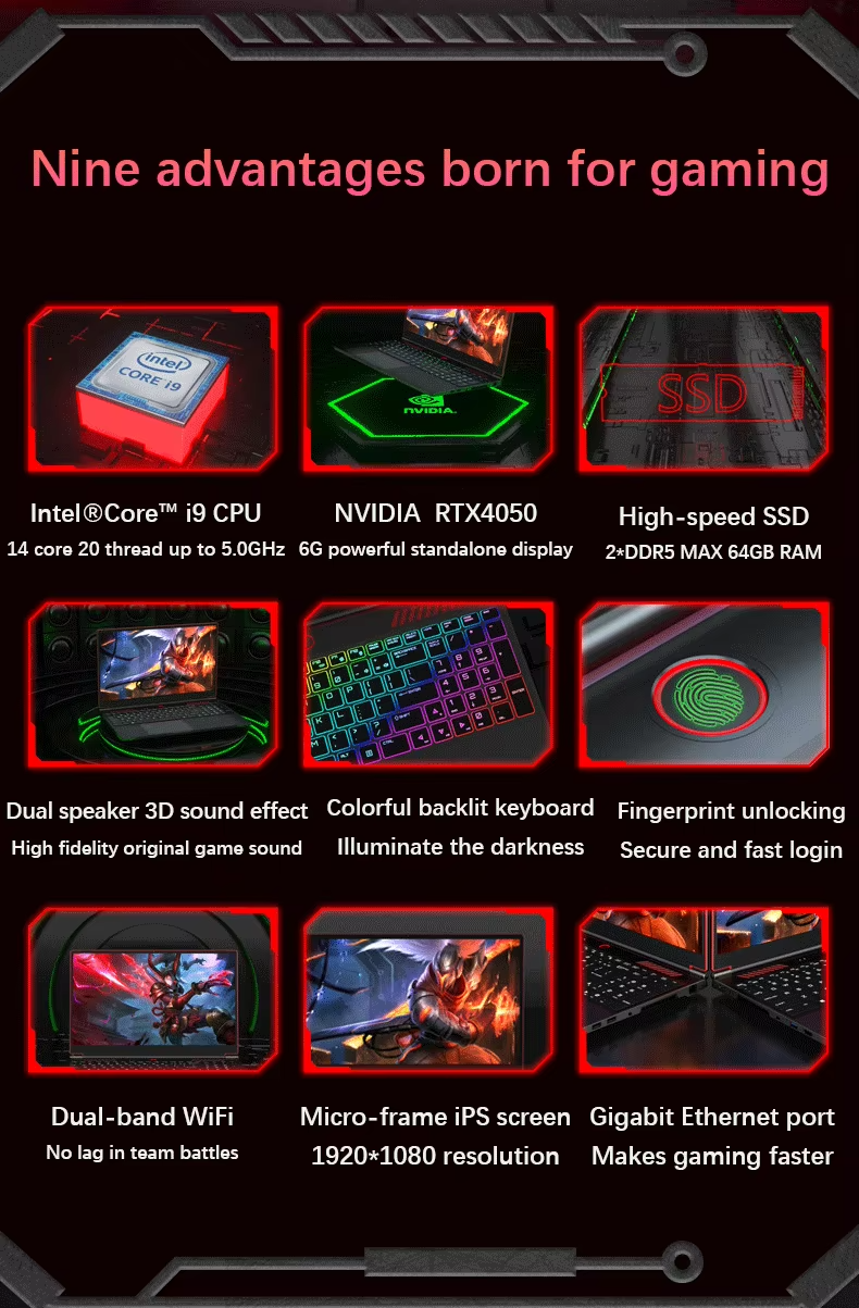 S6 Gaming Laptop Win 11 i9 or i7 RTX Graphics 16GB /32GB DDR5 512GB to 2GB SSD