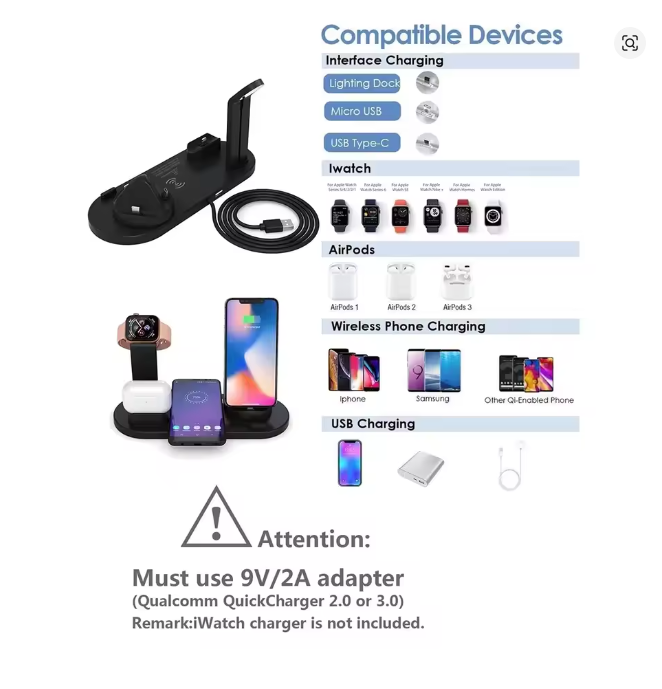 7-in-1 Wireless Charging Station 100W iPhone Watch UK