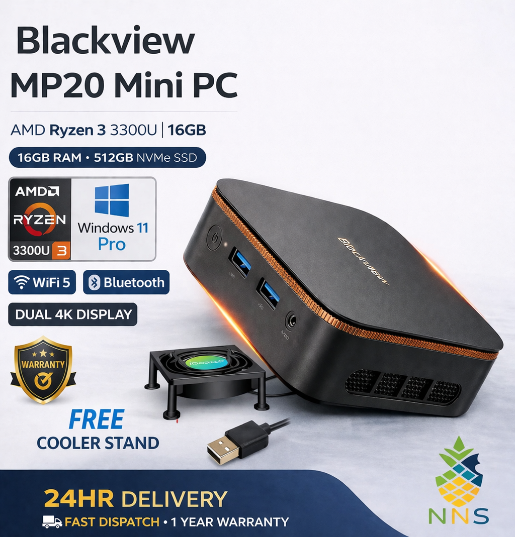 BLACKVIEW MP20 Mini PC Ryzen 3 3300U 16GB 512GB Win11 Pro WiFi 5 BT Dual 4K UK