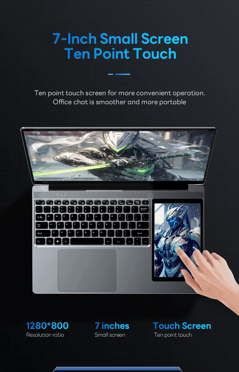 Office Laptop Win11 15.6" / 7" Touch Dual Screen Display Intel N5095 Finger ID
