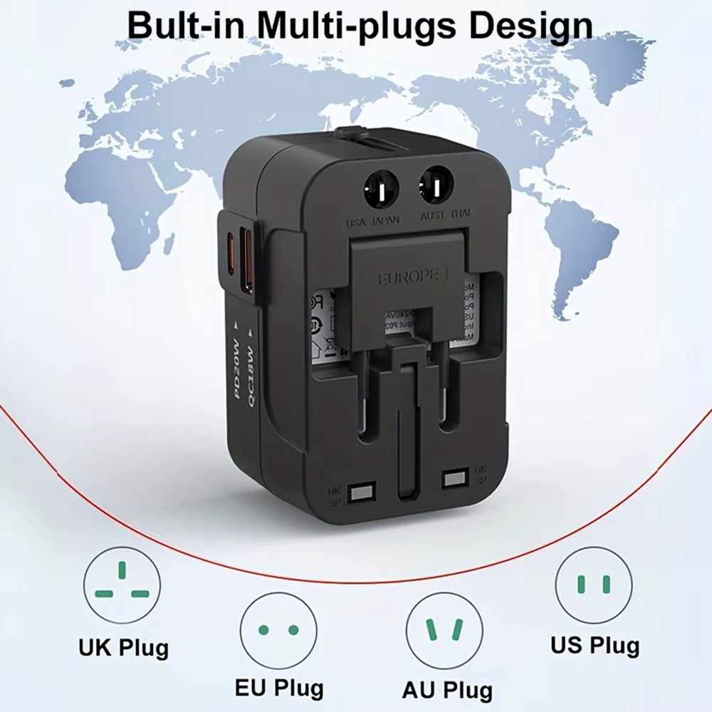 Universal Travel Adapter EU/UK/US/AU Plug Converter USB Type-C Charger