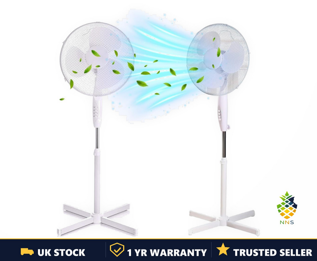 16" Pedestal Fan Mesh Guard 40W Adjustable Height Cross Base Home Office UK
