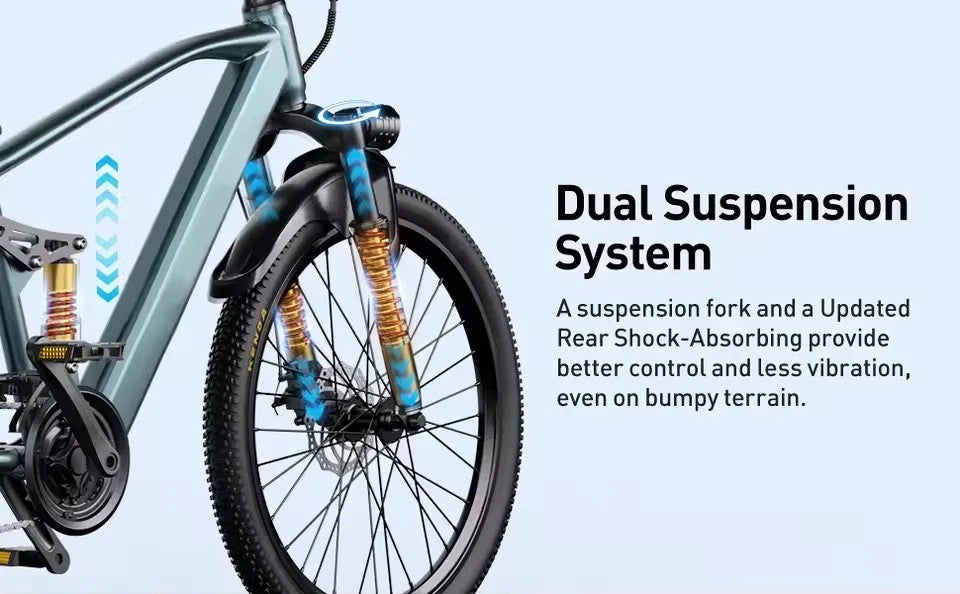 Aairsk GT900 Electric Bike 26" 250W 36V13Ah MTB E-Bike Full Suspension City UK