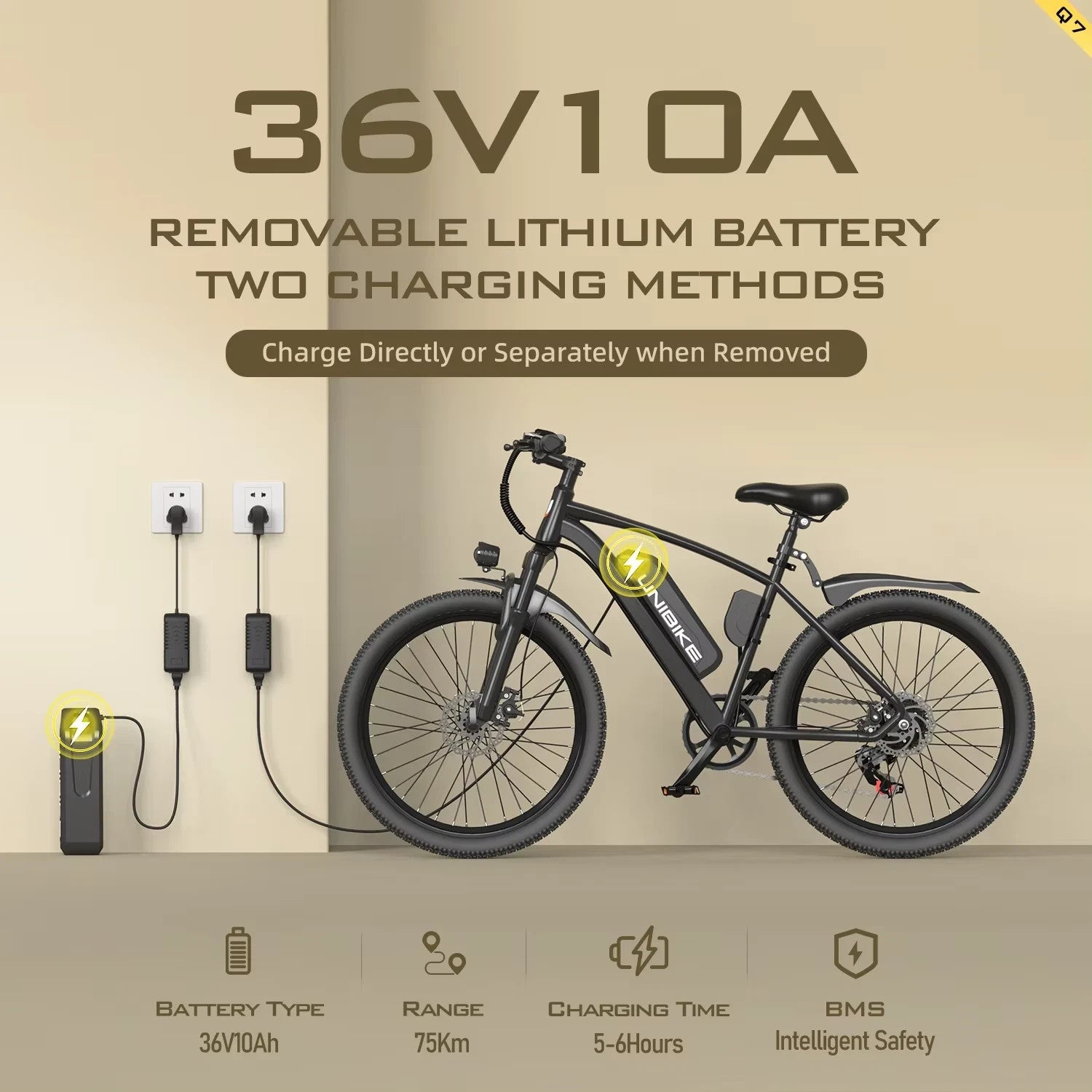 Unibike Q7 Electric Bike 250W 26” Adult E-Bike 10Ah Battery All Terrain MTB UK
