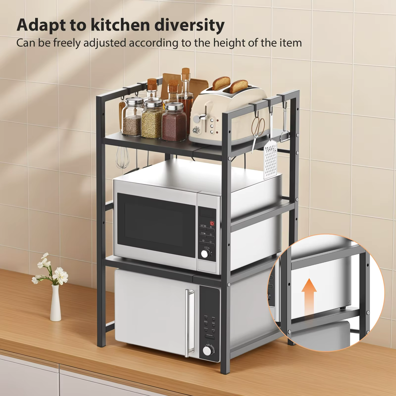 Microwave Oven Rack Stand Shelf Adjustable 40–60cm Kitchen Storage Organiser UK