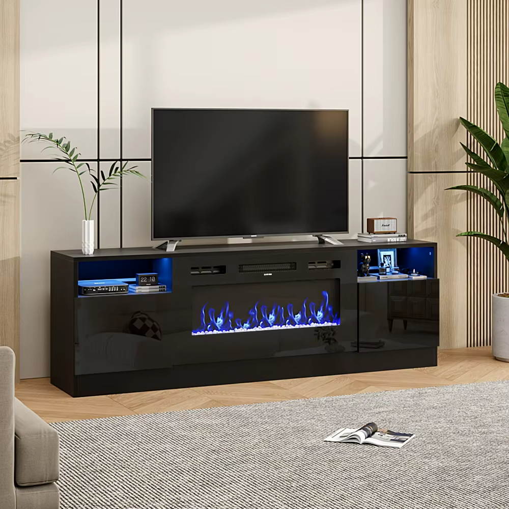 Breeins Modern Electric Fireplace TV Stand LED Flames Remote Storage Console UK