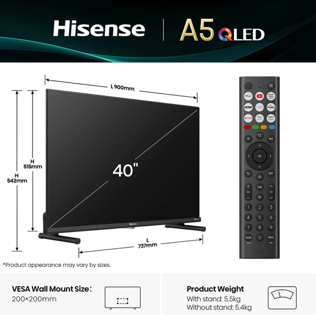 Hisense 40" QLED FHD Smart TV Atmos 40A5QTUK UK