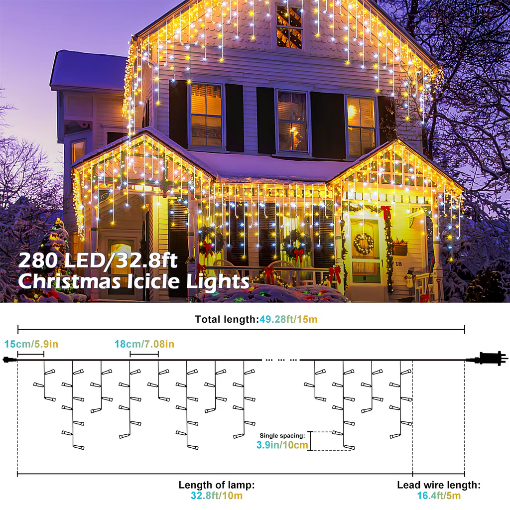 25M LED Icicle String Lights Warm/Cold White 8 Modes Remote Timer Christmas UK
