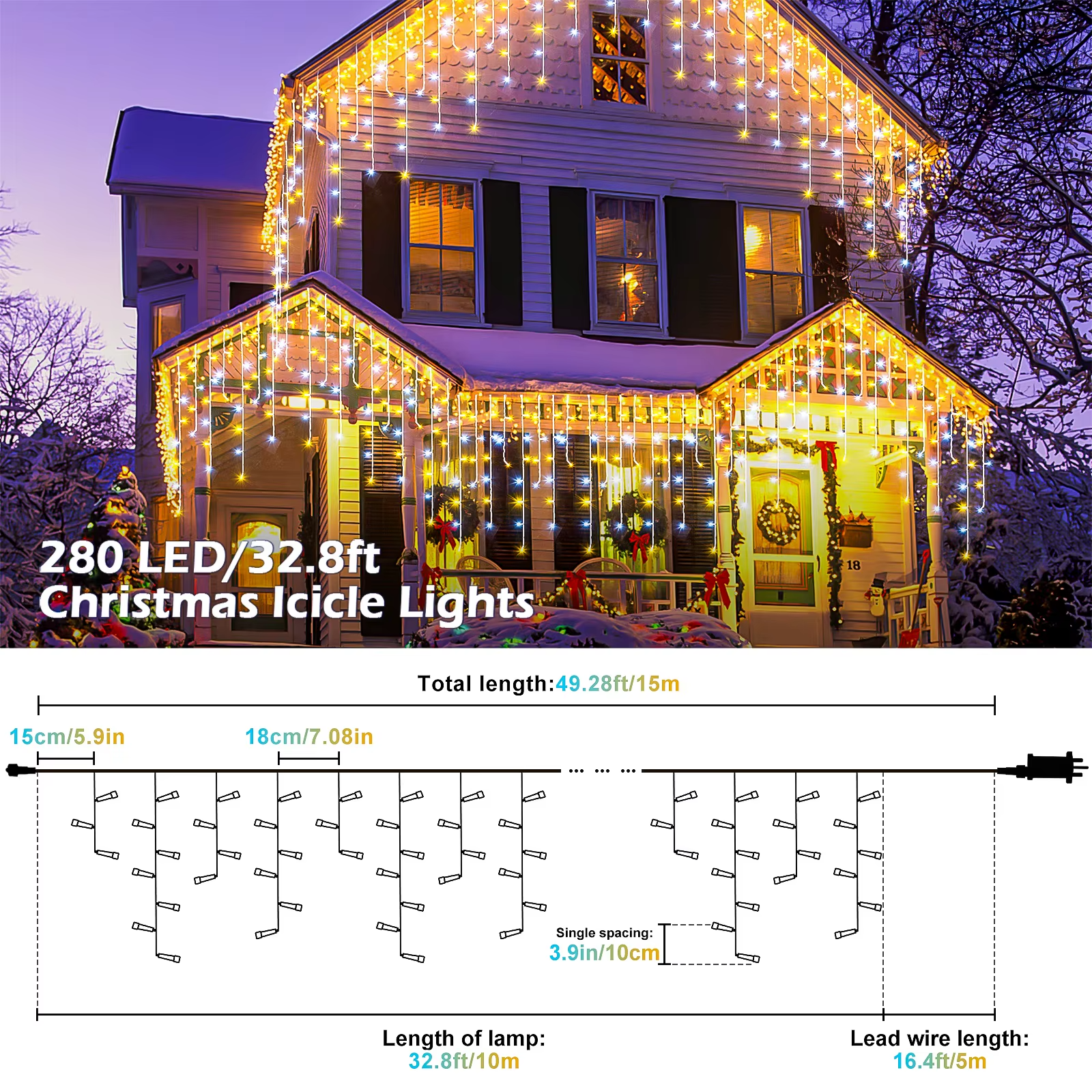 25M LED Icicle String Lights Warm/Cold White 8 Modes Remote Timer Christmas UK