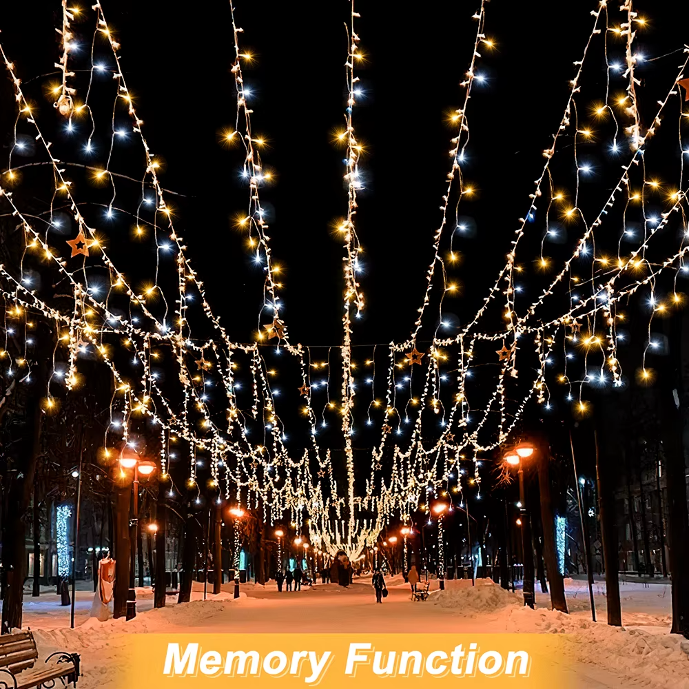 25M LED Icicle String Lights Warm/Cold White 8 Modes Remote Timer Christmas UK