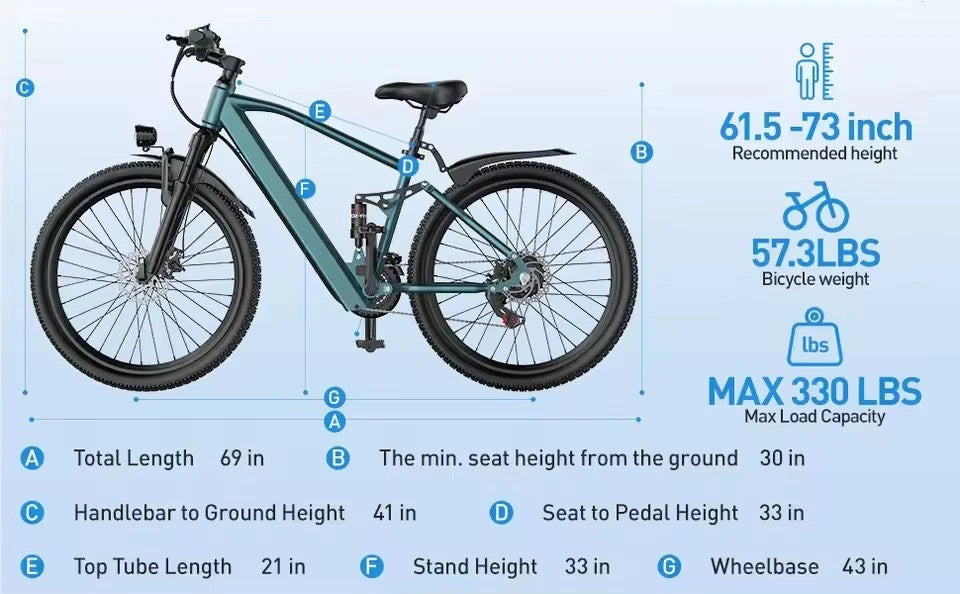 Aairsk GT900 Electric Bike 26" 250W 36V13Ah MTB E-Bike Full Suspension City UK