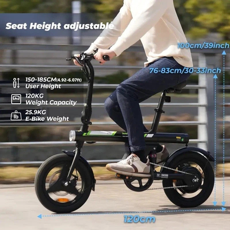 iSinwheel 14" Electric Bike 250W Motor 25km/h E-City Bike 60KM Range Black/White