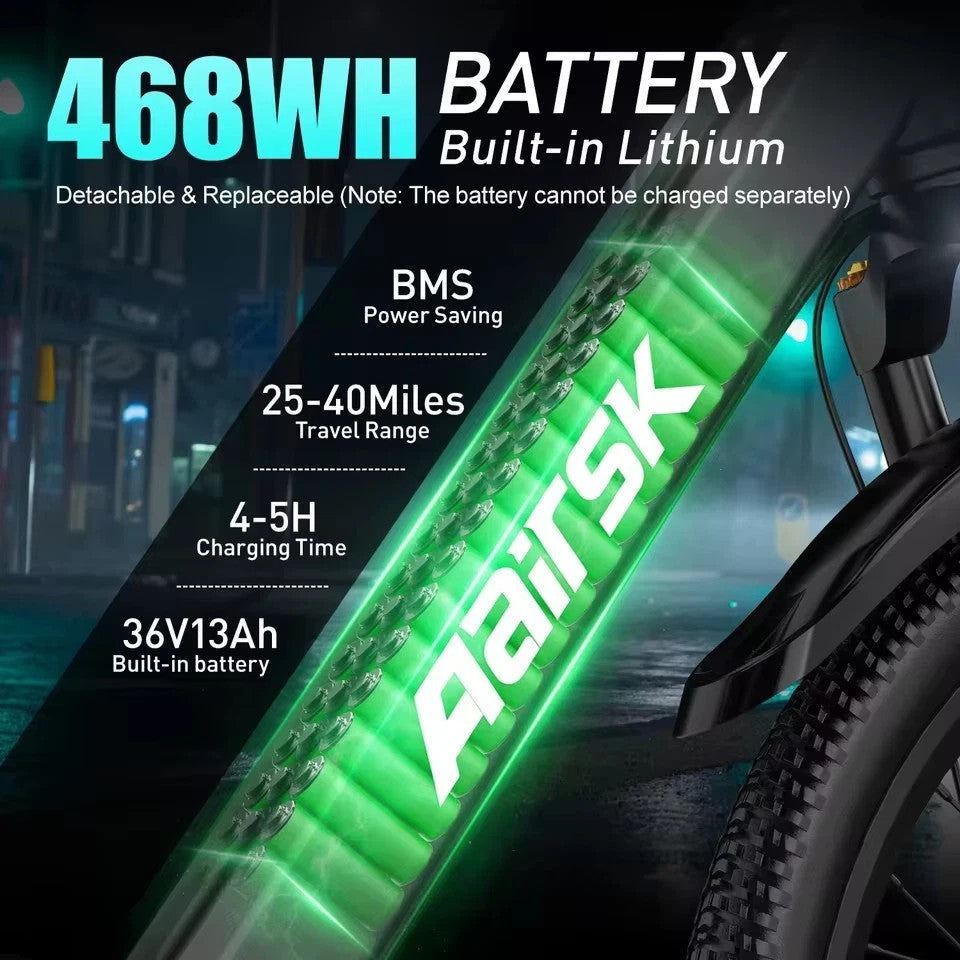 Aairsk GT900 Electric Bike 26" 250W 36V13Ah MTB E-Bike Full Suspension City UK