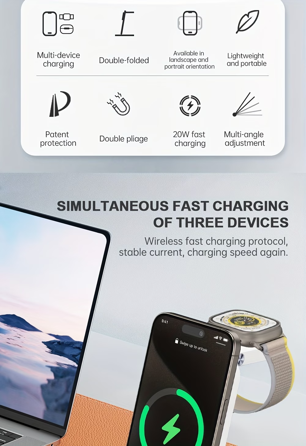 3-in-1 Wireless Charging Station 15W Fast Charger UK