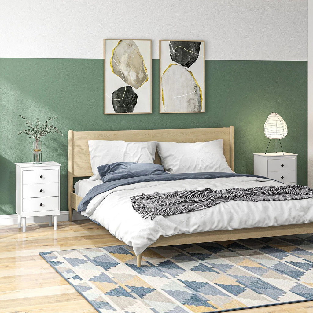 HOMCOM Bedside Tables Set of 2 Nightstand 3-Drawer White Modern UK