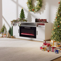 Modern Electric Fireplace TV Stand LED Flames Remote Storage Console White UK