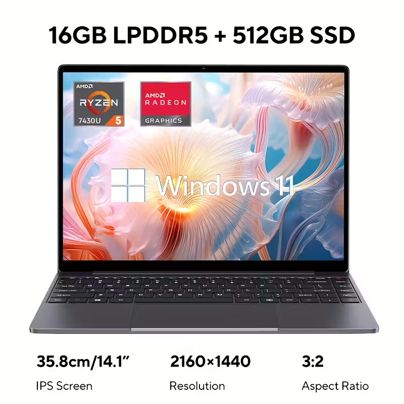 CHUWI CoreBook X 14” Laptop Ryzen 5 7430U Fast Charge 16GB 512GB 2K IPS Win11 UK