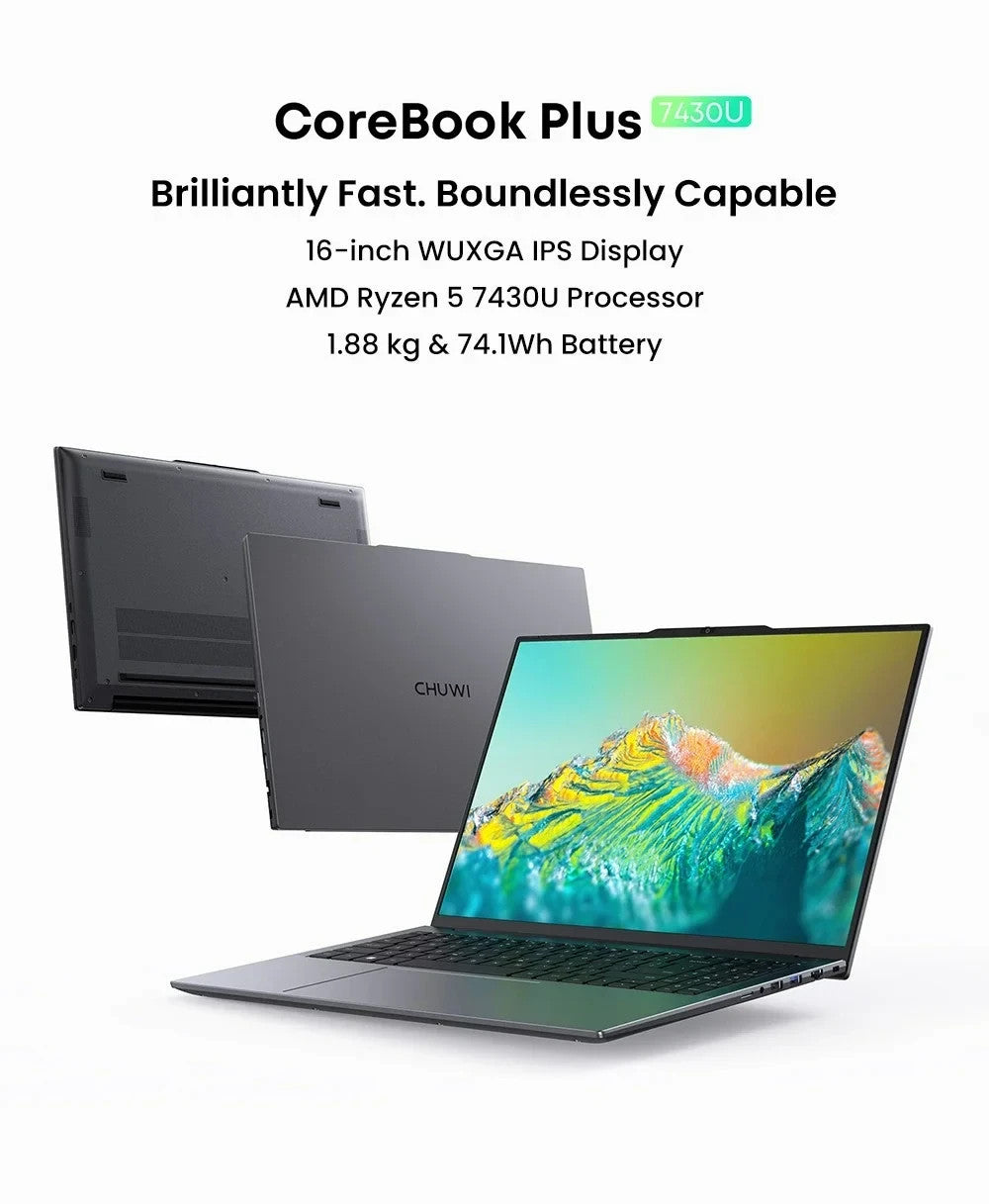 CHUWI CoreBook Plus 16” Laptop Ryzen 5 7530U 16GB RAM 512GB SSD Win11 FHD IPS UK