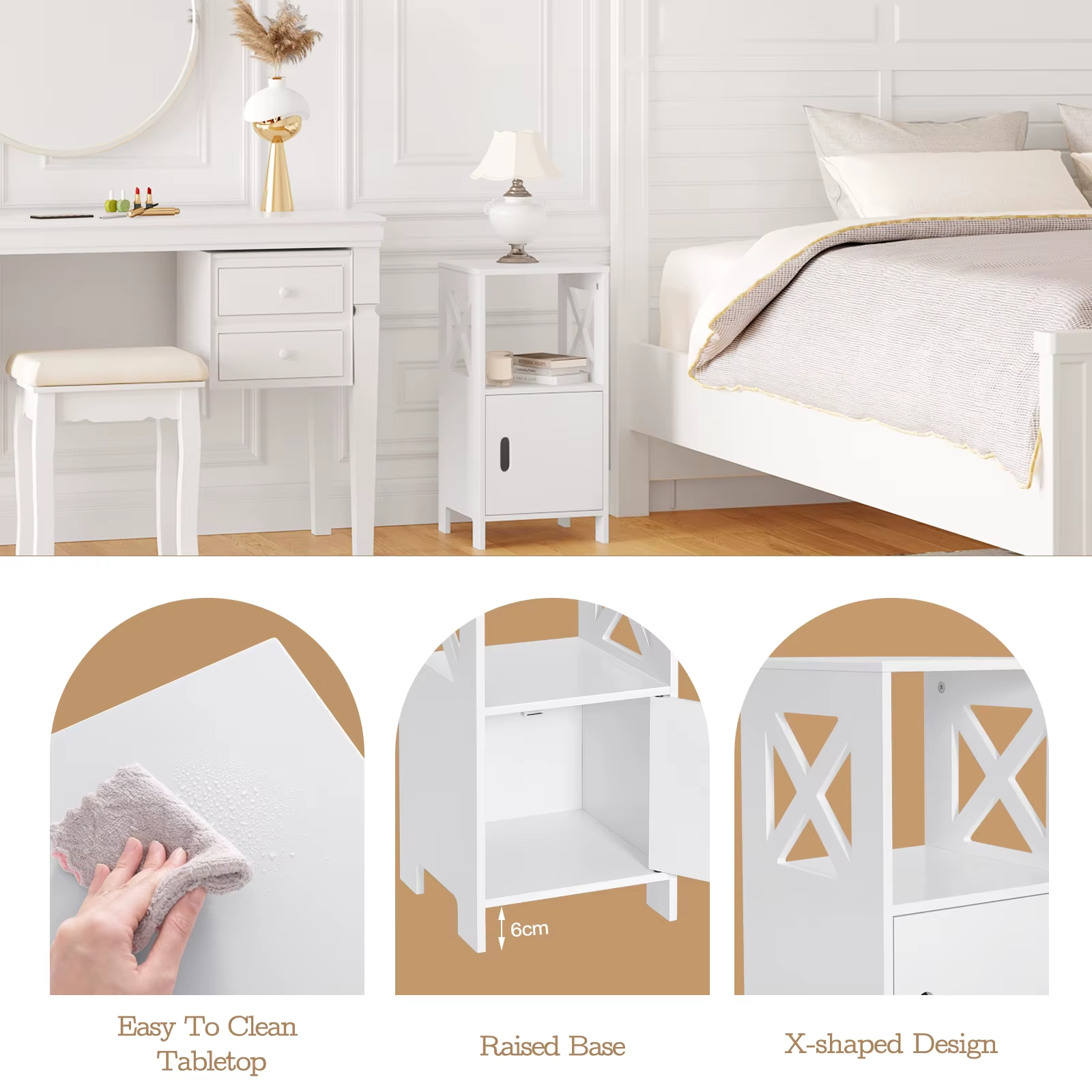 Bedside Tables Set of 2 Nightstand White Modern UK