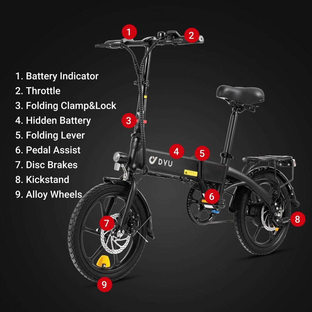 DYU A1F PRO 16" Folding Electric Bike 250W 36V E-Bike 60KM Range City Urban
