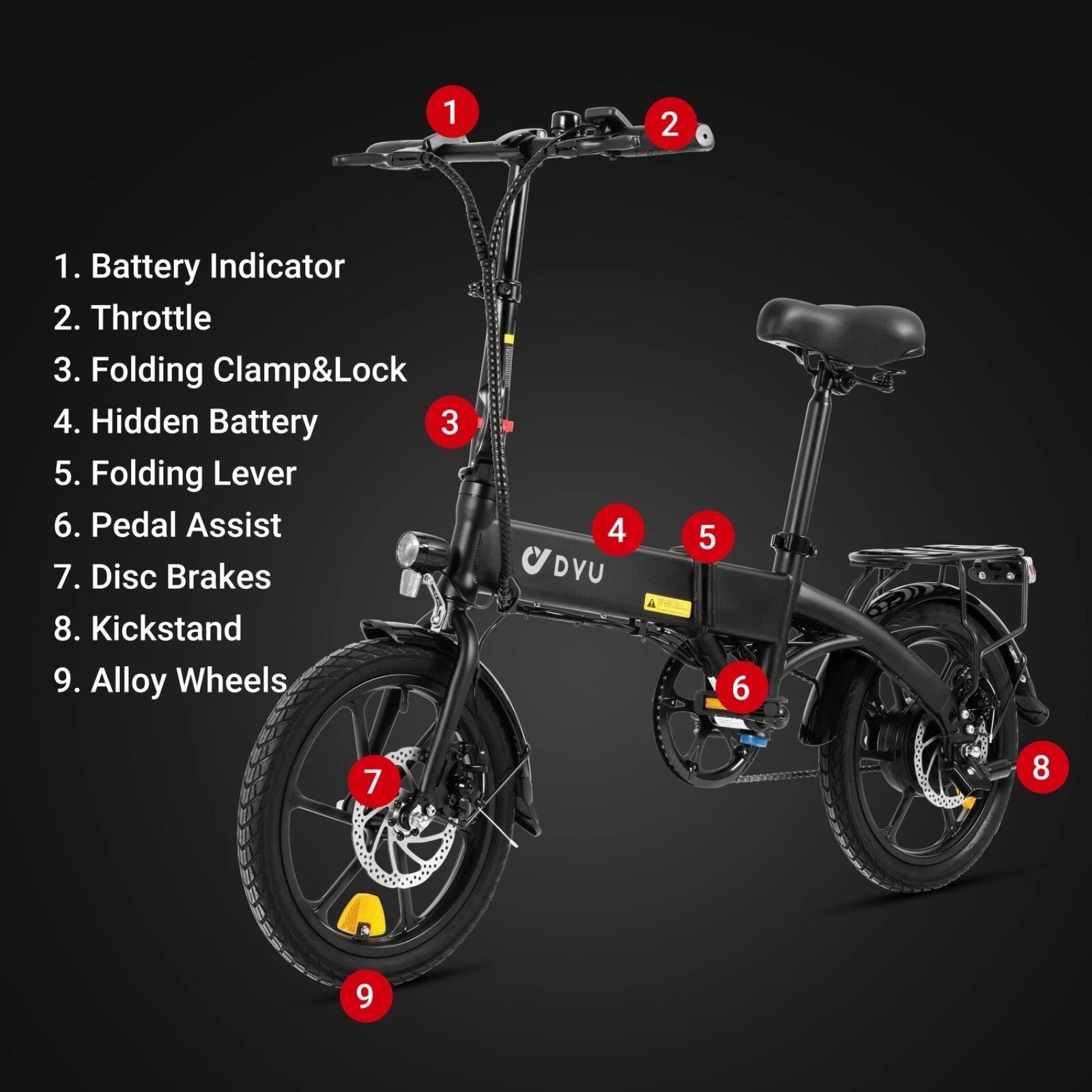 DYU A1F PRO 16" Folding Electric Bike 250W 36V E-Bike 60KM Range City Urban