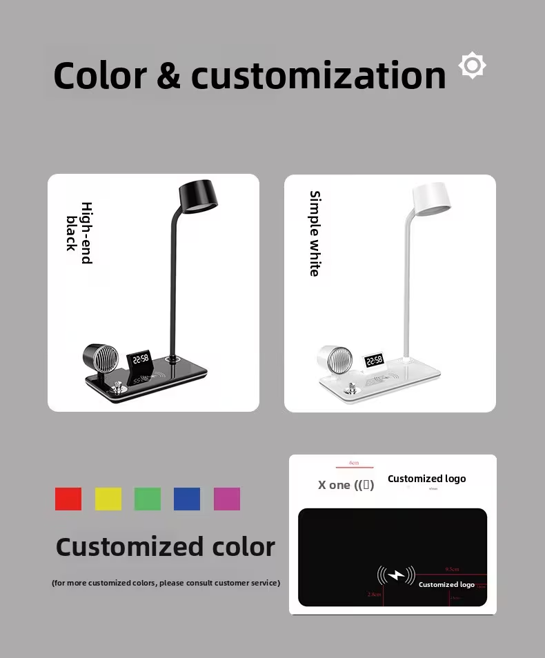 NNS LED Desk Lamp Wireless Charger Bluetooth Speaker Touch Dimmable Alarm Clock