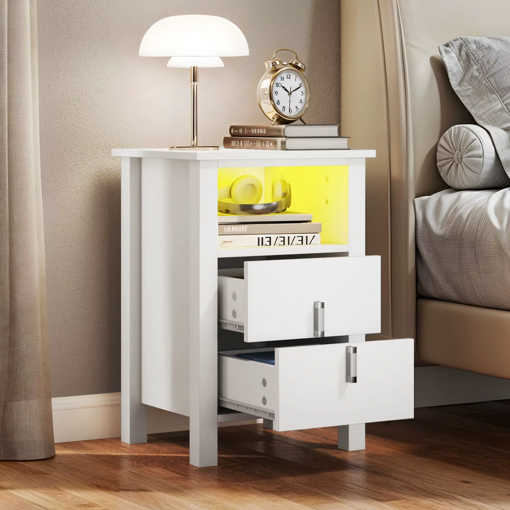 YITAHOME Bedside Tables Set of 2 Nightstand White LED Modern UK